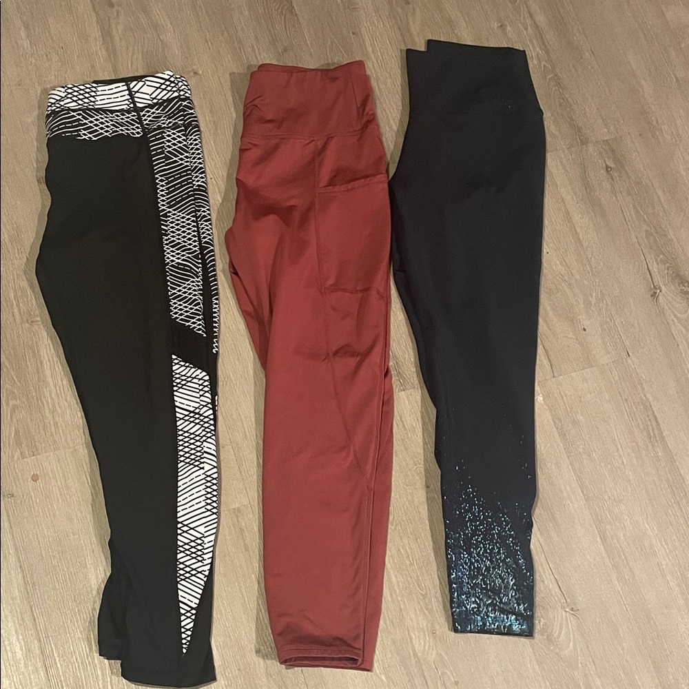 Set of Three Stylish Leggings - Black, Red, and Black with Pattern